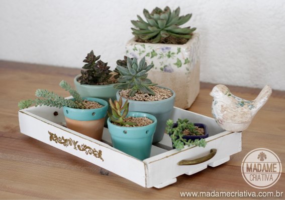 Bandeja para vasinhos de suculentas estilo rústico chique! Assim fica fácil ter um mini jardim dentro de casa! - How to make a tray to store your succulents!