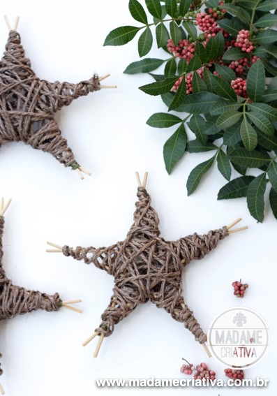 Como fazer estrela com palito de churrasco e cordões - Passo a Passo - PAP - Decoração Natalina sustentável e econômica. DIY String stars - sustainable Christmas decor idea.