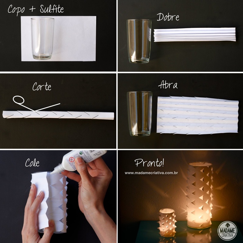  Como fazer porta velas biquinho-  Passo a passo com fotos - How to make a paper and glass candle lamp - DIY tutorial  - Madame Criativa - www.madamecriativa.com.br