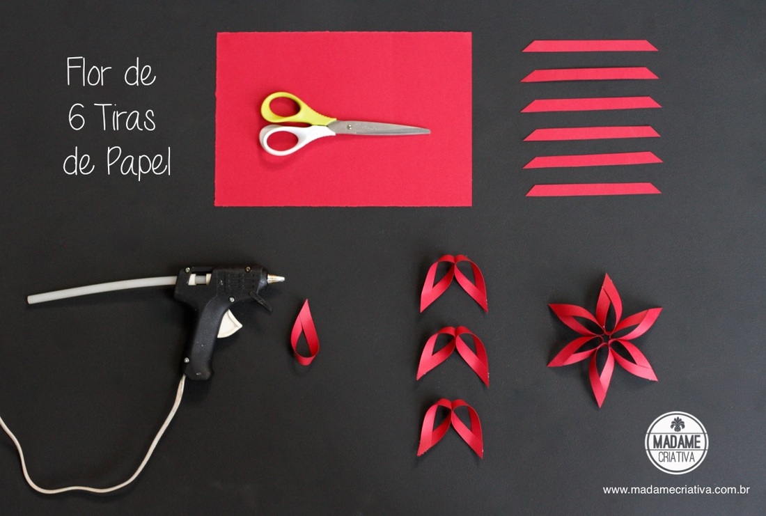 Material - Como fazer flor de seis tiras -  Passo a passo com fotos - material -How make a six strips flower - DIY tutorial  - Madame Criativa - www.madamecriativa.com.br