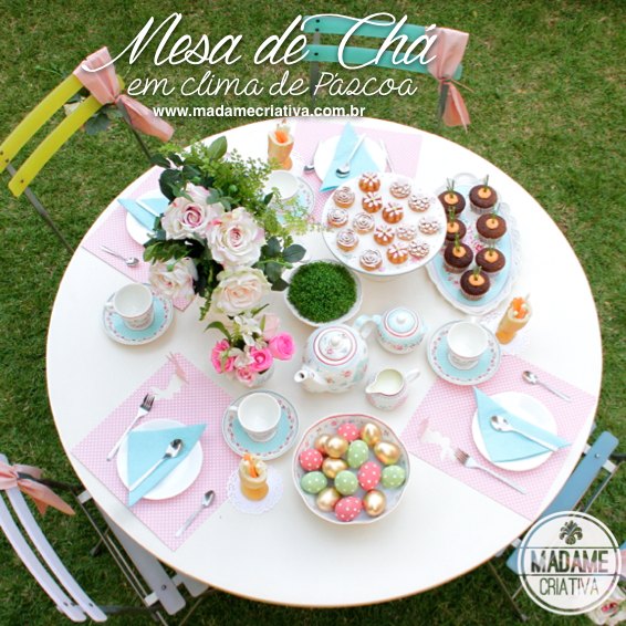 Five o Clock tea table decorated for easter - Tea time - Mesa de Chá decorada para Páscoa - Louça da Loja Santa Frescura Decoração