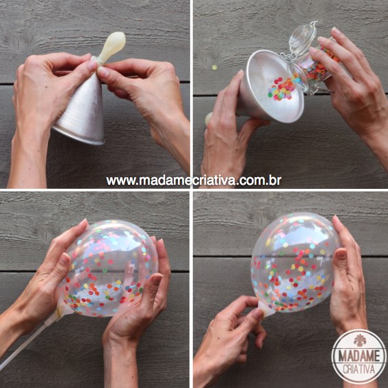 Balão transparente com confete colorido - Como fazer bexiga com confeti para festa infantil - How to make confetti filled baloons - DIY