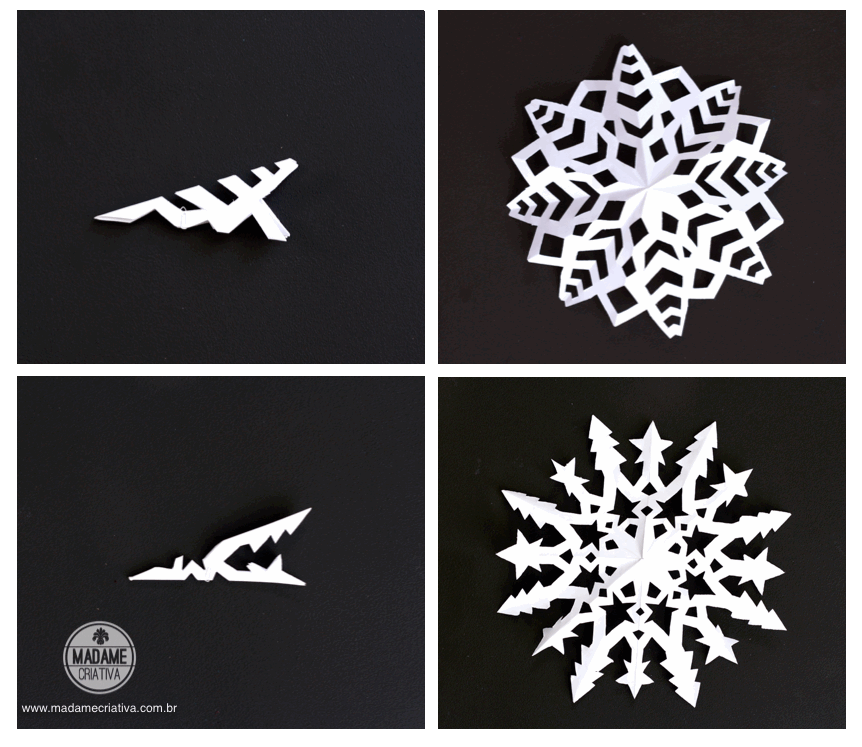 Como fazer flocos de neve de papel -  Passo a passo com fotos - How make paper snowflakes - DIY tutorial  - Madame Criativa - www.madamecriativa.com.br