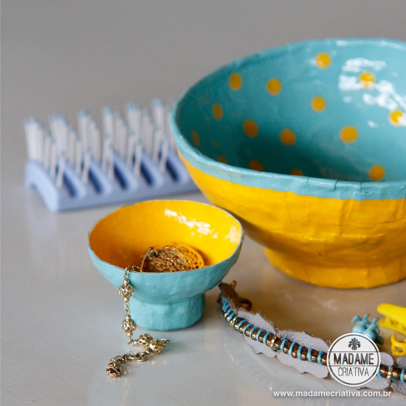 Como fazer cumbuca usando papel e cola-  Passo a passo com fotos - How to make a bowl using paper and glue - DIY tutorial  - Madame Criativa - www.madamecriativa.com.br