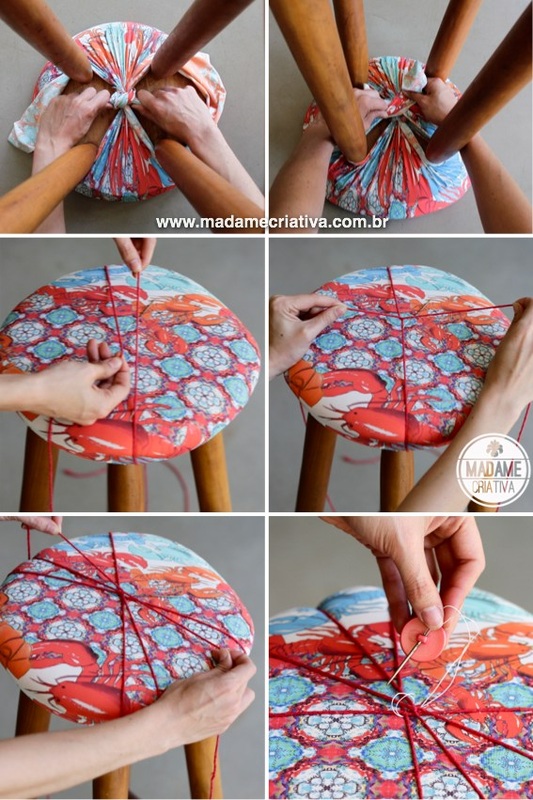 Easy and fast way to remodel a stool. No sewing! DIY tutorial - Como reformar um banquinho sem precisar costurar - Passo a Passo - Estofado rápido