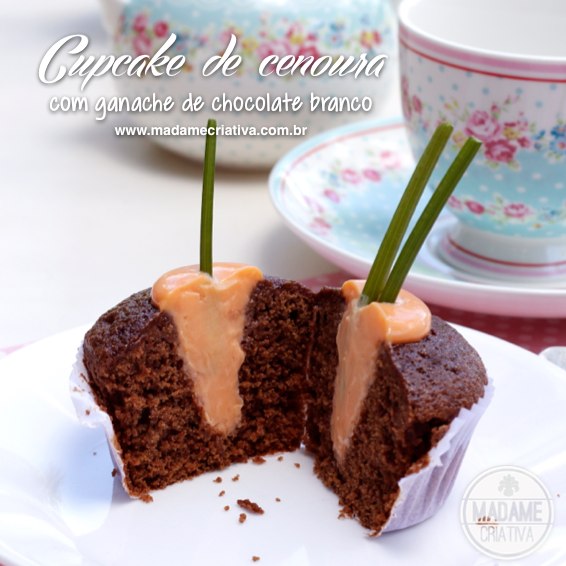 Cute Easter Cupcake - Cupcake de chocolate e cenoura com cenoura de ganache plantada - Receita para Pascoa #easter #pascoa #cupcake #cutecupcake #carrots - Madame Criativa