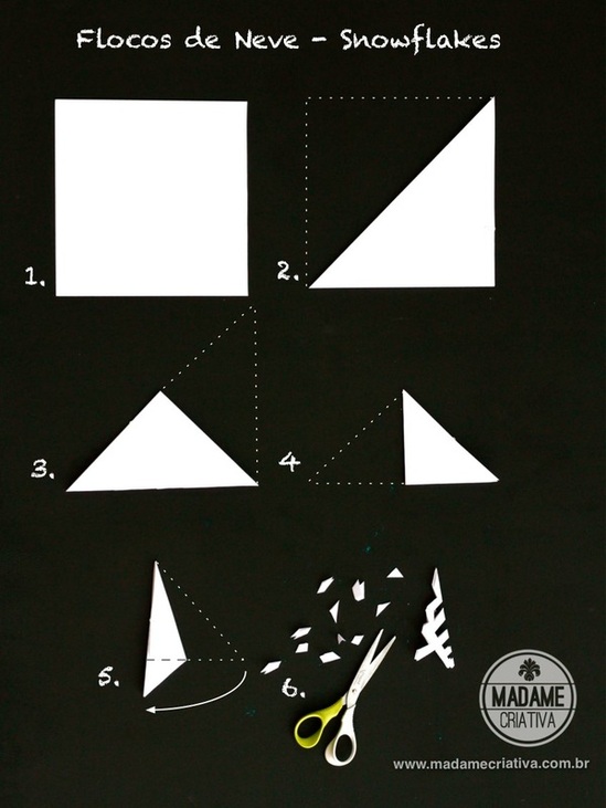 Como fazer flocos de neve de papel -  Passo a passo com fotos - How make paper snowflakes - DIY tutorial  - Madame Criativa - www.madamecriativa.com.br