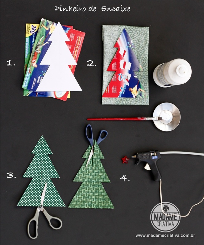 Como fazer pinheiro de encaixe -  Passo a passo com fotos - How make a paper pine - DIY tutorial  - Madame Criativa - www.madamecriativa.com.br