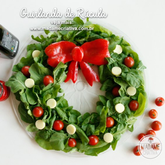 Guirlanda de Rúcula - Salada em forma de guirlanda - Enfeite de Natal comestível- Arugula or baby spinach Wreath - Madame Criativa www.madamecriativa.com.br