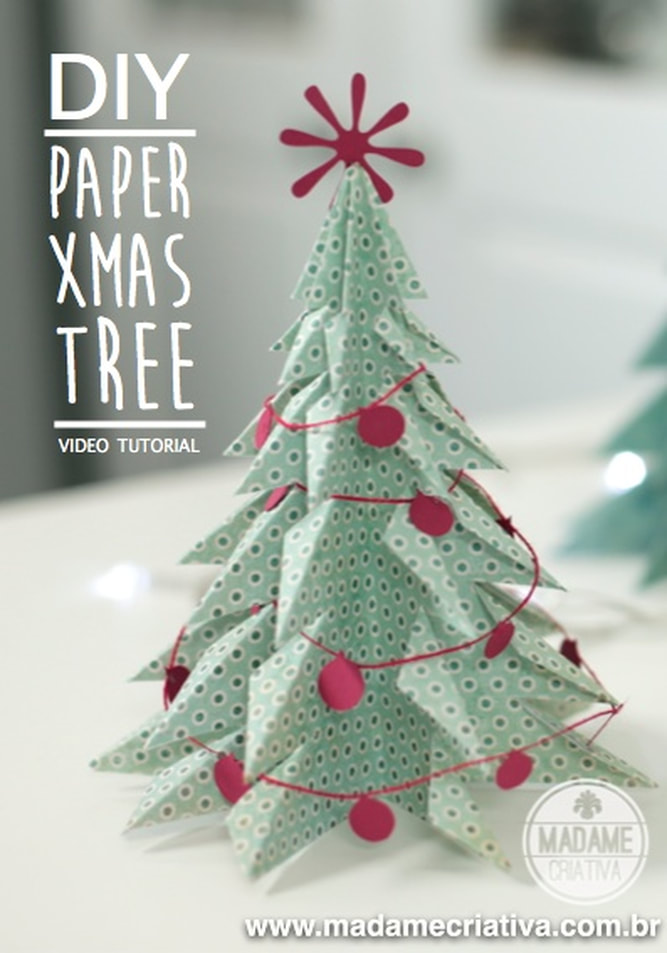 Como fazer árvore de Natal 3D com papel dobrado - How to make paper Christmas tree folding paper